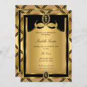 アールデコゴールデンブラックジュエルバースデーパーティー 招待状 (正面/裏面)