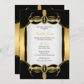 アールデコゴールデン白黒パールバースデーパーティー 招待状 (正面/裏面)