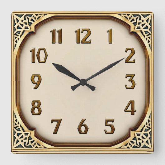 アールデコゴールド スクエア壁時計 (正面)