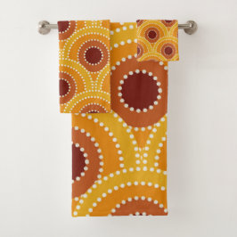 アールデコサンオレンジ黄褐色パターン バスタオルセット