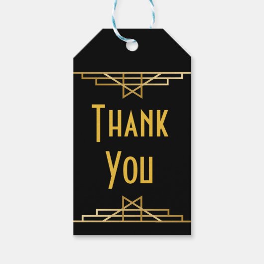 アールデコサンキューブラック&金ゴールド素晴らしギャツビーパーティー ギフトタグ (正面)