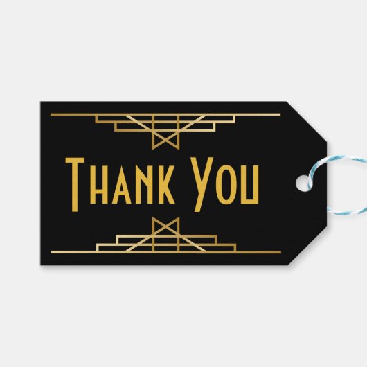 アールデコサンキューブラック&金ゴールド素晴らしギャツビーパーティー ギフトタグ (正面(横))