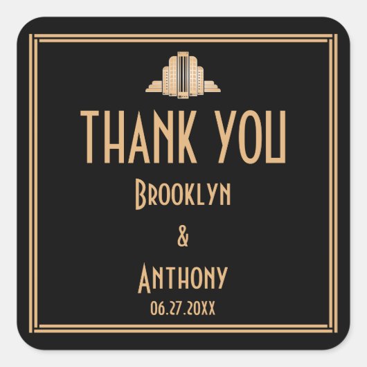 アールデコサンキュー素晴らしギャツビー結婚式用シール スクエアシール (正面)