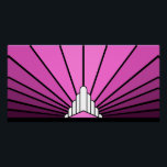 アールデコサンピンク ポスター<br><div class="desc">クラシックアートスタイルサンパターンのピンク。様式化されたアートデコの形をした建物の後ろから昇る太陽の象徴的なパターン。今シンプル時代にエレガント忠実なデザイン。</div>