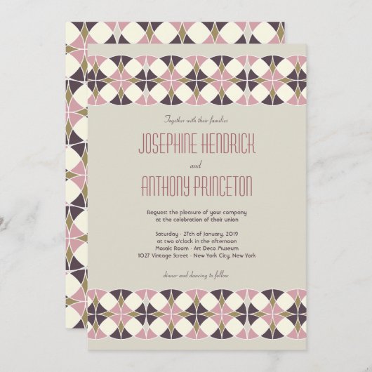 アールデコサークルエレガントバンドヴィンテージ結婚式 招待状 (正面/裏面)