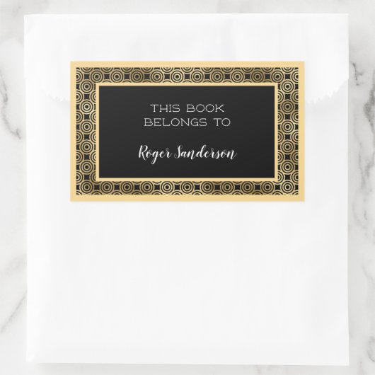 アールデコサークルブラックアンドゴールドフォイル蔵書票 長方形シール (バッグ)