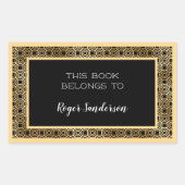 アールデコサークルブラックアンドゴールドフォイル蔵書票 長方形シール (正面)