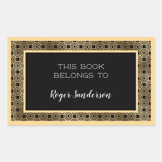 アールデコサークルブラックアンドゴールドフォイル蔵書票 長方形シール (正面)