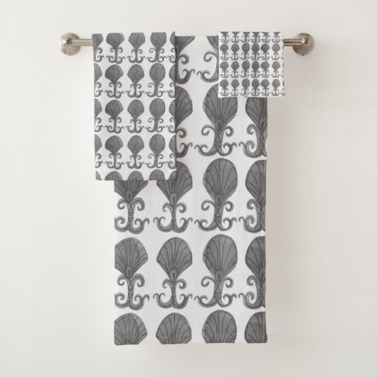 アールデコシェルタイルパターン水彩白黒 バスタオルセット (インサイチュ)