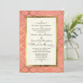 アールデコシェルパターン金ゴールド水結婚色 招待状 (スタンド正面)