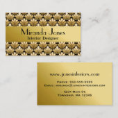アールデコシェルパターン、金ゴールド、および黒 名刺 (正面/裏面)