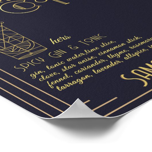 アールデコシグネチャコク結婚テールのバー記号 ポスター (角)