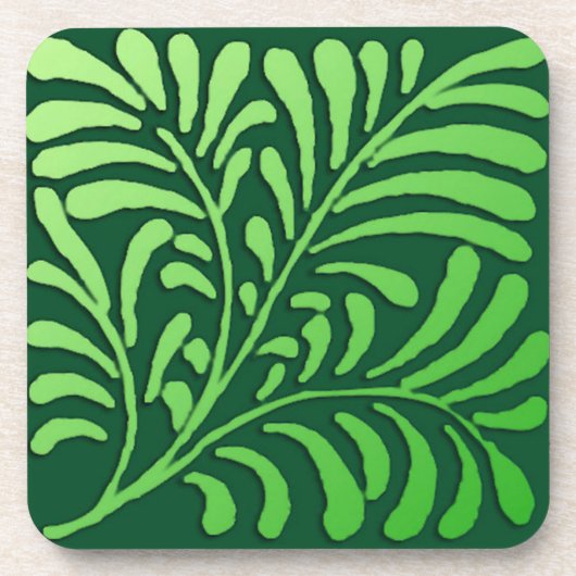 アールデコシダ模様 – 緑の色合い コースター (正面)
