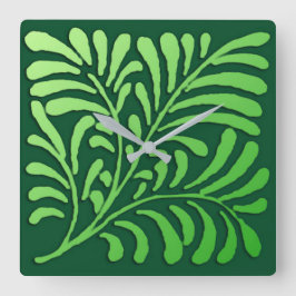 アールデコシダ模様 – 緑の色合い スクエア壁時計