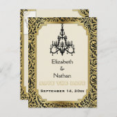 アールデコシャンデリア結婚式の日付を保存 案内ポストカード (正面/裏面)