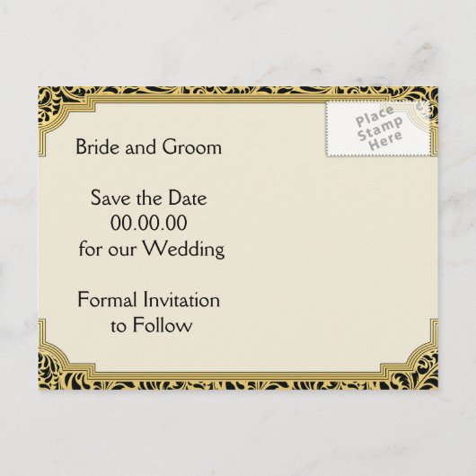 アールデコシャンデリア結婚式の日付を保存 案内ポストカード (裏面)