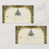 アールデコシャンデリア黒、金ゴールド結婚の座席表 プレイスカード (正面/裏面)
