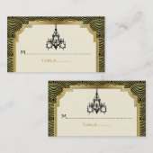 アールデコシャンデリア黒、金ゴールド結婚の座席表 プレイスカード (正面/裏面)