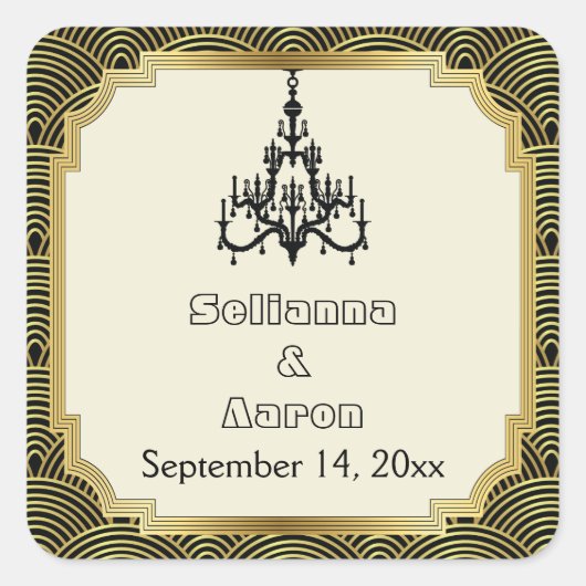 アールデコシャンデリアseigaiha結婚式の日付を保存 スクエアシール (正面)