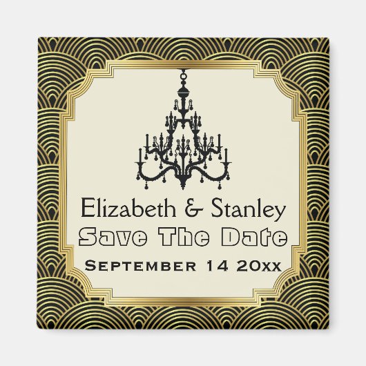 アールデコシャンデリアseigaiha結婚式の日付を保存 マグネット (正面)