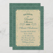 アールデコシャンパンエメラルドグリーン結婚ズ 招待状 (正面/裏面)