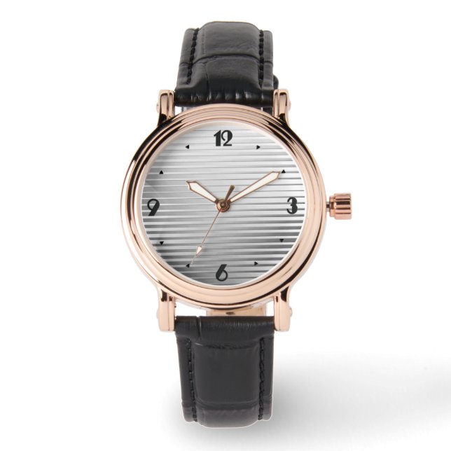 アールデコシルバーサテンストライプズ 腕時計 (正面)