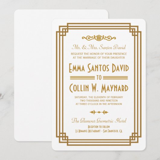 アールデコシンプルホワイト結婚式招待状 招待状 (正面/裏面)