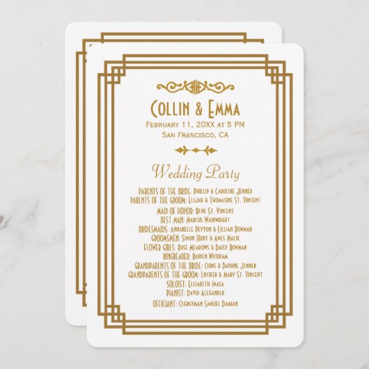 アールデコシンプルホワイト結婚式 プログラム (正面/裏面)