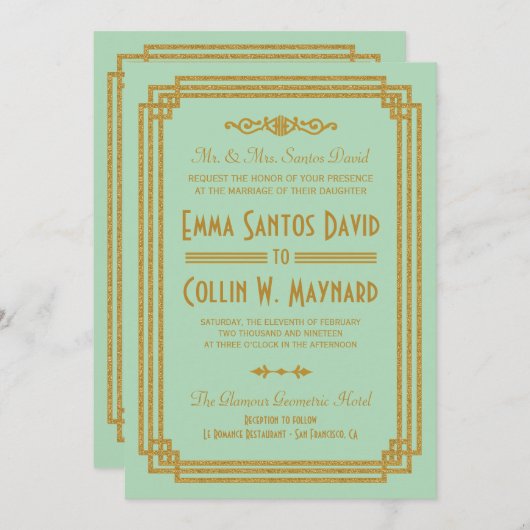 アールデコシンプルミントウェディング招待状 招待状 (正面/裏面)