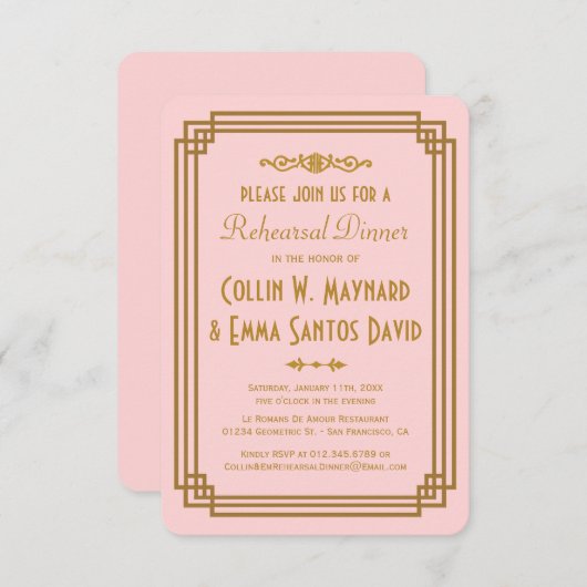 アールデコシンプルリハーサルディナー招待状 招待状 (正面/裏面)