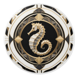 アールデコシーホース白黒と金ゴールドシーホース セラミックノブ