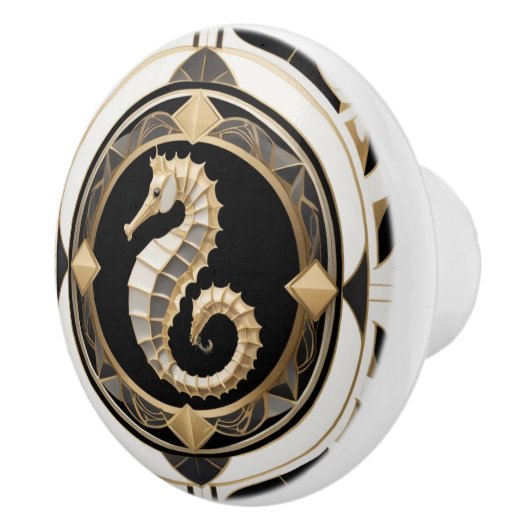 アールデコシーホース白黒と金ゴールドシーホース セラミックノブ (右)