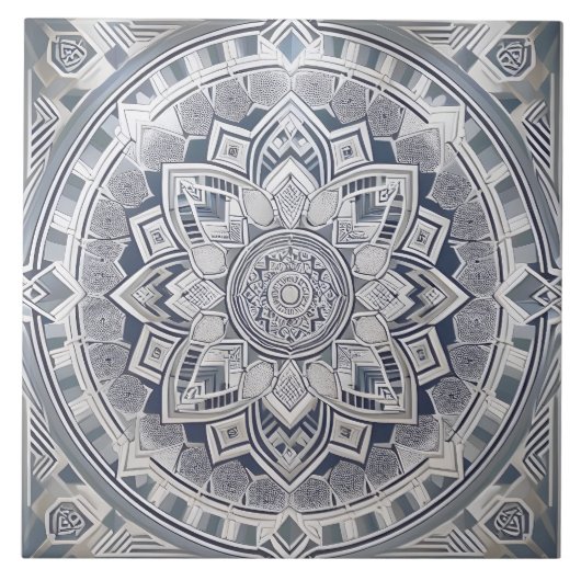 アールデコジオメトリックな円の線すべてのシェード灰色 タイル (正面)