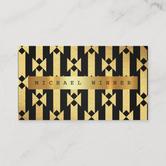 アールデコジオメトリックオーナメントVIPゴールデンブラックフォイル 名刺 (正面)