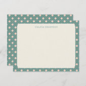 アールデコジオメトリティール(緑がかった色)とピンクパーソナライズされた名 ノートカード (正面/裏面)