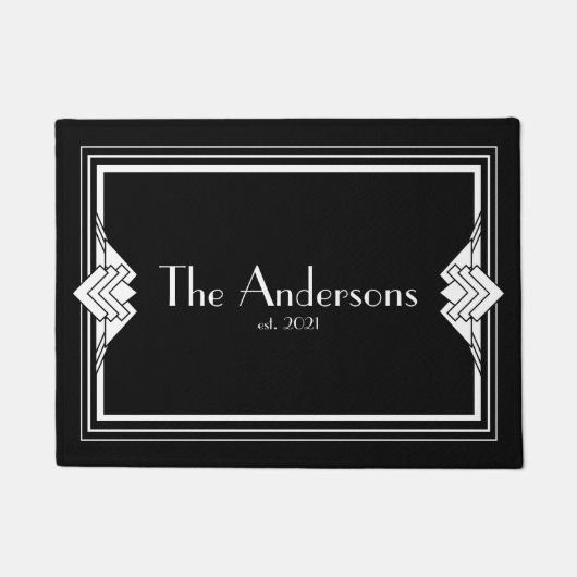 アールデコジオメトリ白黒ファミリ名 ドアマット (正面)
