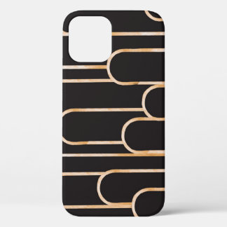 アールデコジオメトリ:金ゴールド水彩壁紙 iPhone 12ケース