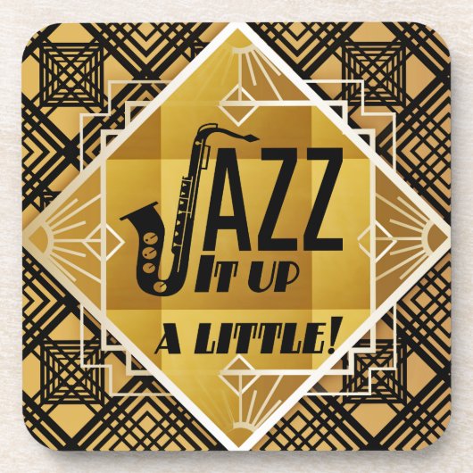 アールデコジャズサックス黒金ゴールド音楽 コースター (正面)