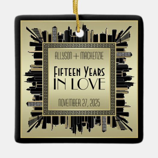 アールデコスアニバ結婚リーシャンパン金ゴールドギャツビー セラミックオーナメント (正面)