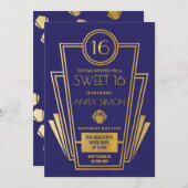 アールデコスイート16バースデーパーティ1920年代ギャツビー金ゴールド 招待状 (正面/裏面)