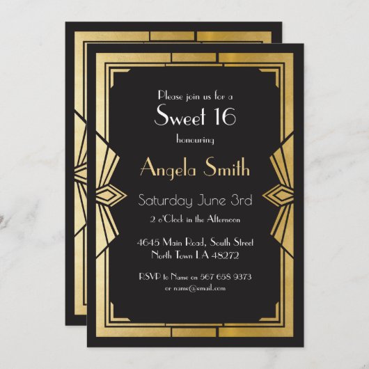 アールデコスイート16パーティーギャツビーブラック招待状1920年代 招待状 (正面/裏面)