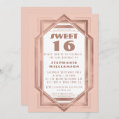 アールデコスウィート16バラ金ゴールドと赤面ピンクギャツビー 招待状 (正面/裏面)