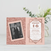 アールデコスウィート16バラ金ゴールドグリッターギャツビー写真 招待状 (スタンド正面)