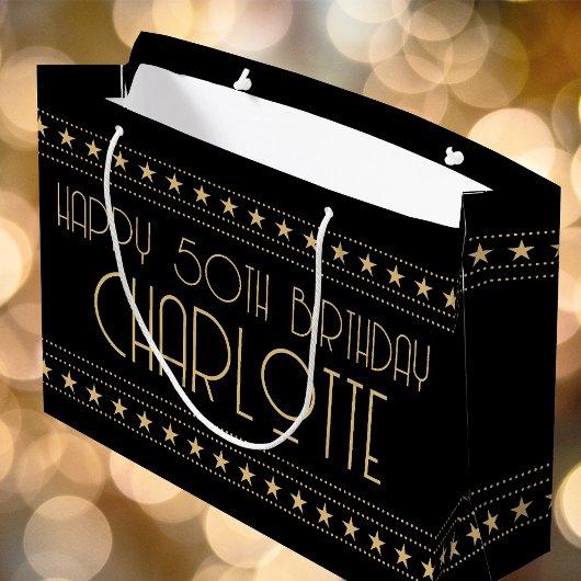 アールデコスカスタムターの年齢の名前ブラック金ゴールド ラージペーパーバッグ