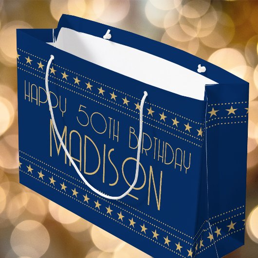 アールデコスカスタムターの年齢の名前ブルー金ゴールド ラージペーパーバッグ