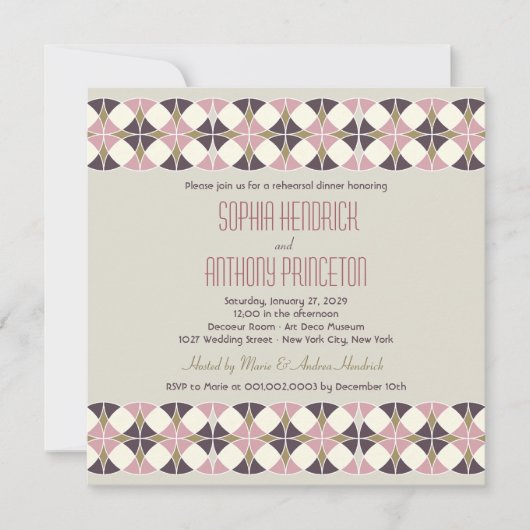 アールデコスタイリッシュバンドリハーサル結婚ディナー 招待状 (正面)