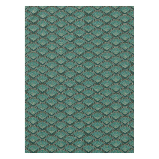 アールデコスタイルのティール（緑がかった色）緑色 テーブルクロス (正面)