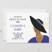 アールデコスタイルガールインブラックハットバースデーパーティー 招待状 (正面)