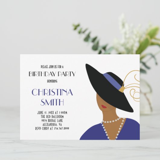 アールデコスタイルガールインブラックハットバースデーパーティー 招待状 (スタンド正面)