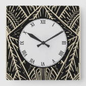 アールデコスタイルスケッチ(黒と金ゴールド) スクエア壁時計 (正面)
